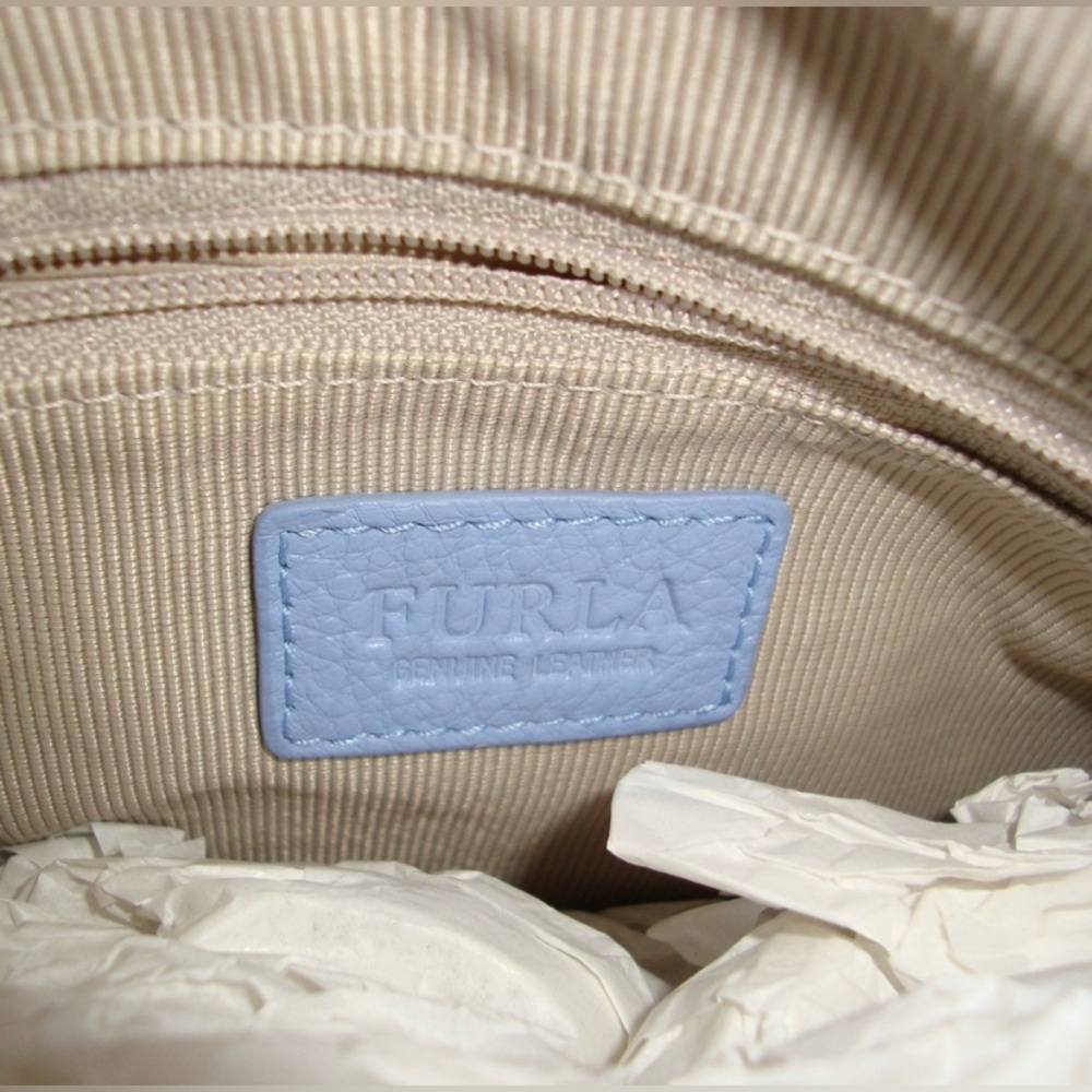 NWT Furla Alissa Small Satchel Light Blue Pebble Leather - Picture 7 of 8